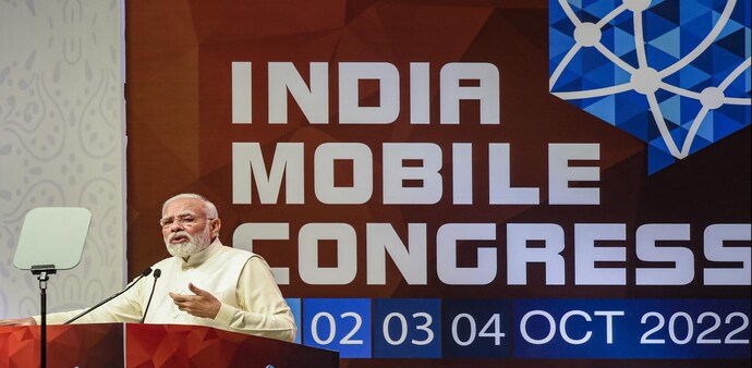 Prime Minister Narendra Modi during the launch of 5G services in India at the 6th India Mobile Congress. Prime Minister Narendra Modi during the launch of 5G services in India at the 6th India Mobile Congress.