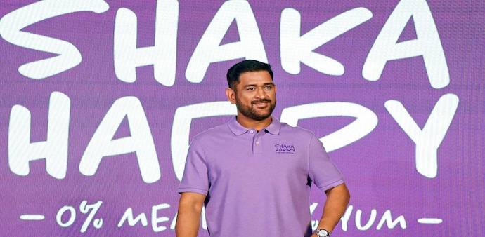 Former Indian cricket captain Mahendra Singh Dhoni during launch of a new meat brand 'Shaka Harry' Former Indian cricket captain Mahendra Singh Dhoni during launch of a new meat brand 'Shaka Harry'
