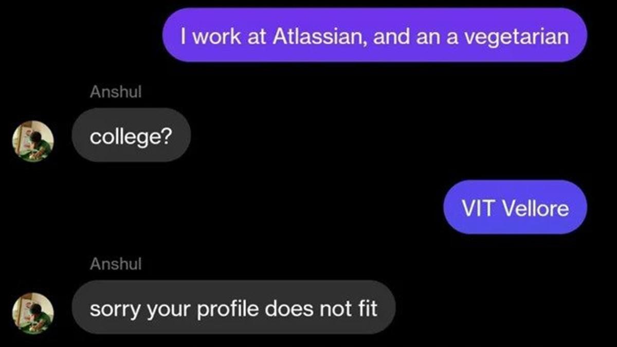 Jain responded to the broker by stating that he was a vegetarian and worked for Atlassian. Jain responded to the broker by stating that he was a vegetarian and worked for Atlassian.