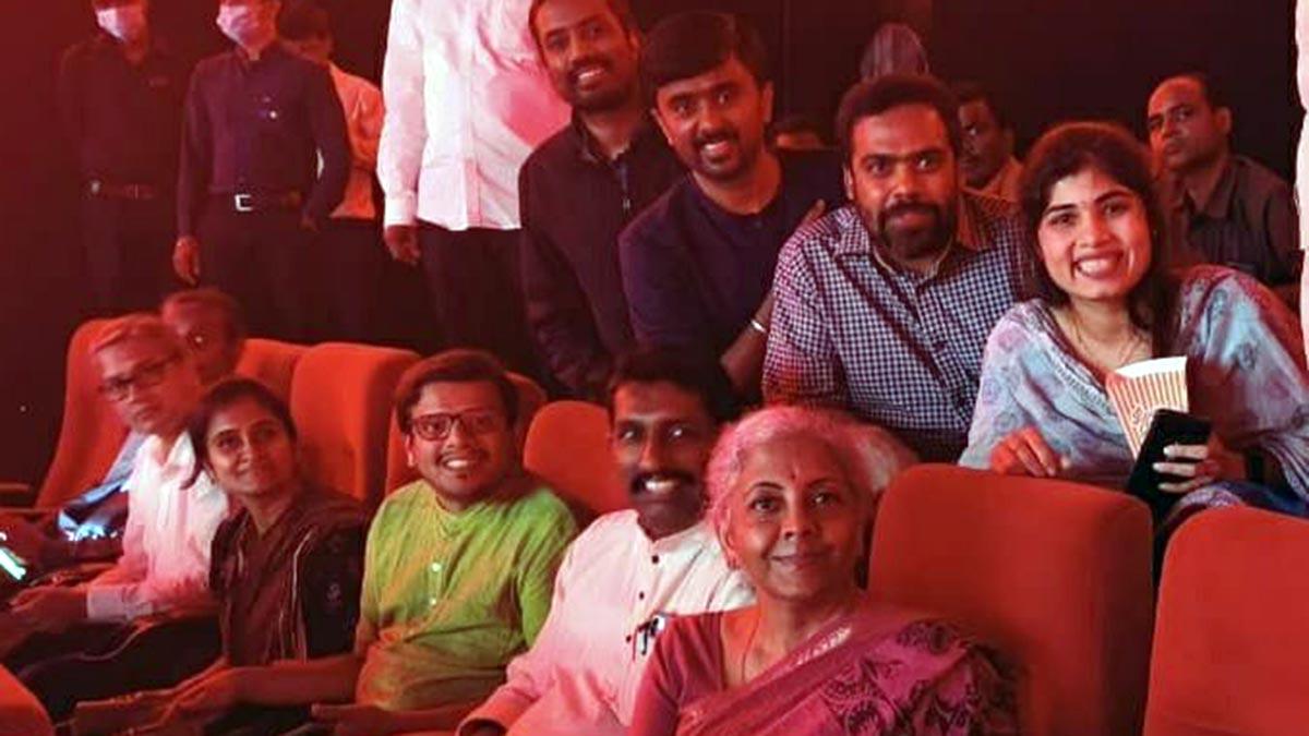 Finance Minister Nirmala Sitharaman today watched the Kannada action thriller 'Kantara' Finance Minister Nirmala Sitharaman today watched the Kannada action thriller 'Kantara'