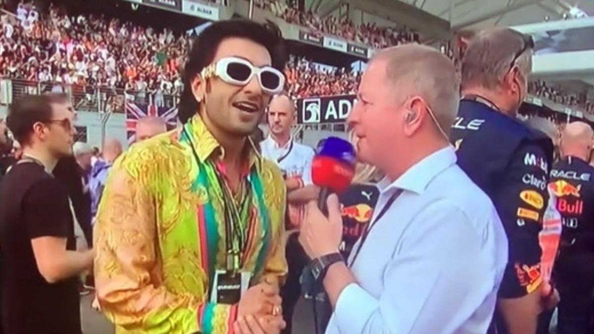 Ranveer Singh interacts with F1 commentator and former racing driver Martin John Brundle. Ranveer Singh interacts with F1 commentator and former racing driver Martin John Brundle.