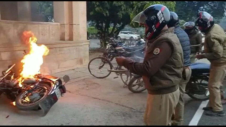 The students reportedly set two bikes on fire and vandalised a car. The students reportedly set two bikes on fire and vandalised a car.