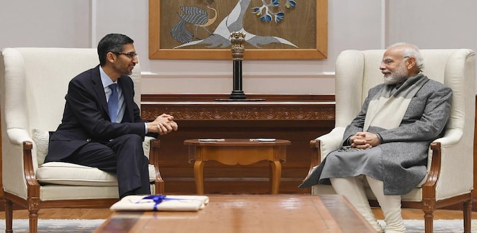 Google CEO Sundar Pichai with Prime Minister Narendra Modi Google CEO Sundar Pichai with Prime Minister Narendra Modi