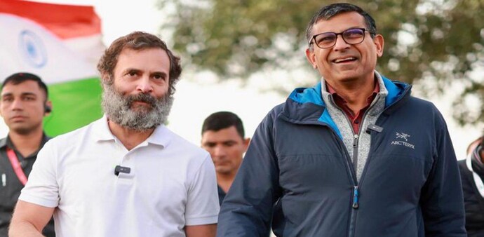 Raghuram Rajan with Rahul Gandhi during Congress's Bharat Jodo Yatra on Wednesday. Raghuram Rajan with Rahul Gandhi during Congress's Bharat Jodo Yatra on Wednesday.