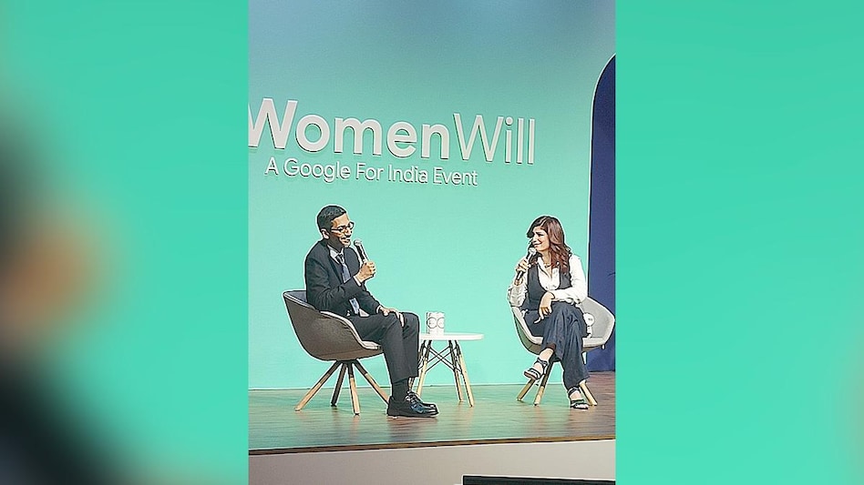 Twinkle Khanna interviews Sundar Pichai at Google for India event Twinkle Khanna interviews Sundar Pichai at Google for India event