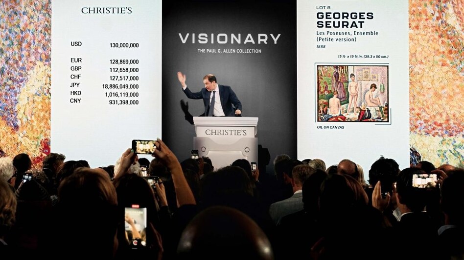 Christie’s Adrien Meyer, Co-Chairman of Impressionist and Modern Art, selling Georges Seurat’s Les Poseuses, Ensemble (Petite version) for $149.2M at Paul G Allen Collection sale on November 9 at Christie’s New York Christie’s Adrien Meyer, Co-Chairman of Impressionist and Modern Art, selling Georges Seurat’s Les Poseuses, Ensemble (Petite version) for $149.2M at Paul G Allen Collection sale on November 9 at Christie’s New York