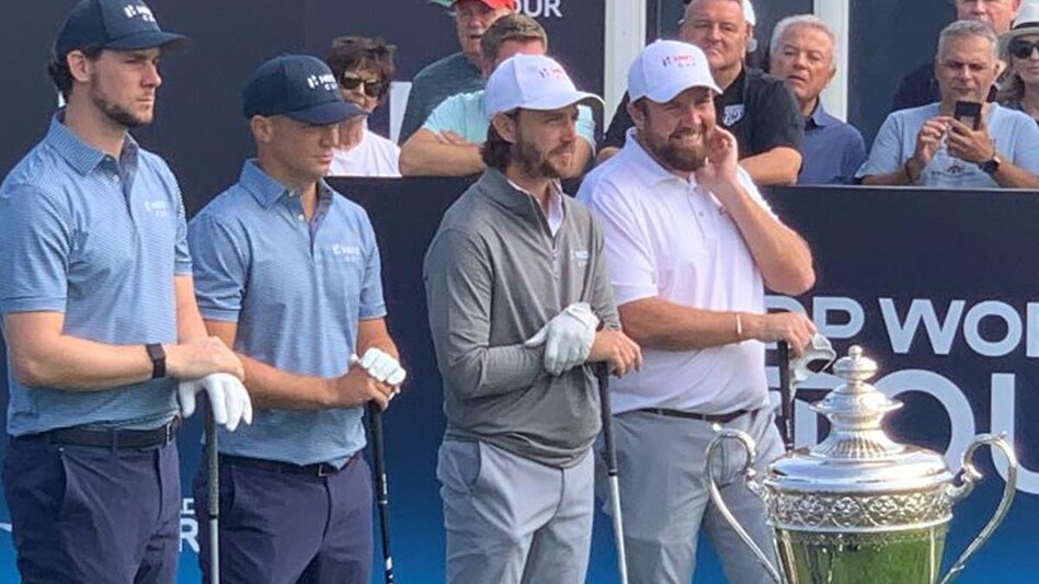 Continental Europe's Thomas Pieters and Alex Noren wait alongside Tommy Fleetwood and Shane Lowry of Great Britain and Ireland ahead of the first Hero Cup fourballs at the Abu Dhabi Golf Club on Friday. Image courtesy Getty Images Continental Europe's Thomas Pieters and Alex Noren wait alongside Tommy Fleetwood and Shane Lowry of Great Britain and Ireland ahead of the first Hero Cup fourballs at the Abu Dhabi Golf Club on Friday. Image courtesy Getty Images