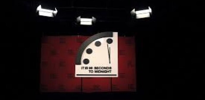The Doomsday Clock represents the likelihood of a global catastrophe caused by humans. The Doomsday Clock represents the likelihood of a global catastrophe caused by humans.