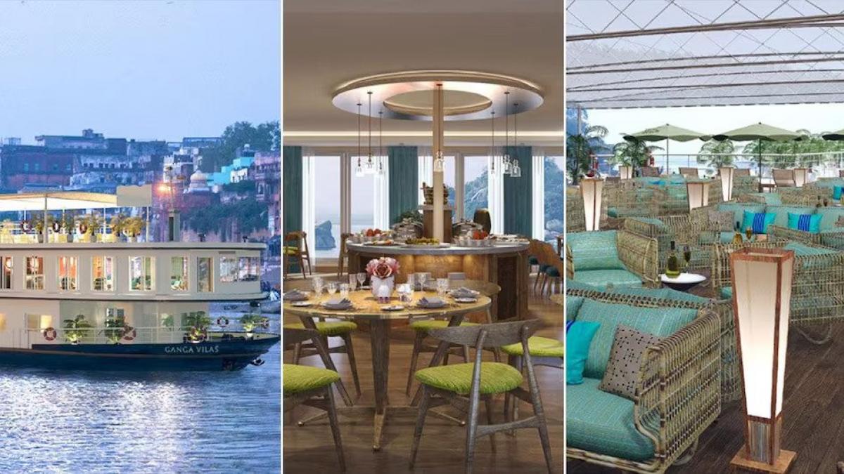 The MV Ganga Vilas cruise has three decks and 18 suites on board with a capacity of 36 tourists. The MV Ganga Vilas cruise has three decks and 18 suites on board with a capacity of 36 tourists.