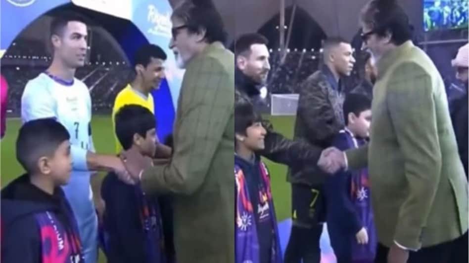 Big B tweeted, sharing his experience of attending the Football match. He shared a video where he can be seen greeting the players before the match(Image from ANI) Big B tweeted, sharing his experience of attending the Football match. He shared a video where he can be seen greeting the players before the match(Image from ANI)