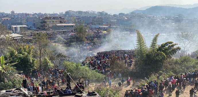 Nepal plane crash: A Yeti Airlines passenger plane carrying 72 people onboard crashed just 10 seconds before landing in Nepal's resort city of Pokhara on Sunday. All the passengers including 5 Indians died in the crash. Nepal plane crash: A Yeti Airlines passenger plane carrying 72 people onboard crashed just 10 seconds before landing in Nepal's resort city of Pokhara on Sunday. All the passengers including 5 Indians died in the crash.