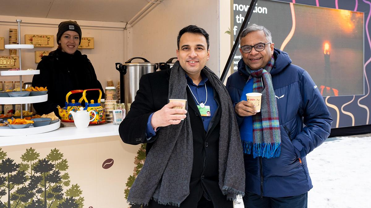 Tata Sons chief N Chandrasekaran with Abhinav Kumar, CMO Global Markets, TCS, in Davos Tata Sons chief N Chandrasekaran with Abhinav Kumar, CMO Global Markets, TCS, in Davos