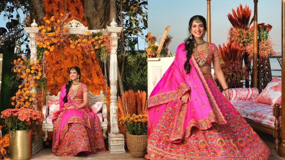 The pictures show bride to be Radhika Merchant decked up in a custom Abu Jani Sandeep Khosla lehenga. (Image: abujanisandeepkhosla/ Instagram) The pictures show bride to be Radhika Merchant decked up in a custom Abu Jani Sandeep Khosla lehenga. (Image: abujanisandeepkhosla/ Instagram)