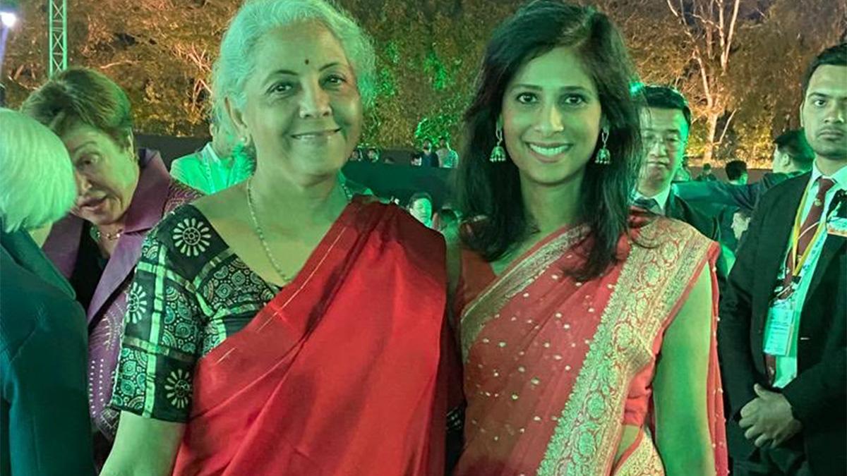 Gita Gopinath (Right) shared a picture with FM Nirmala Sitharaman Gita Gopinath (Right) shared a picture with FM Nirmala Sitharaman