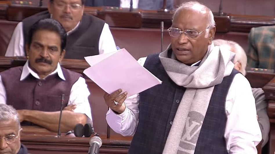 Leader of Opposition Mallikarjun Kharge in Rajya Sabha on Wednesday Leader of Opposition Mallikarjun Kharge in Rajya Sabha on Wednesday