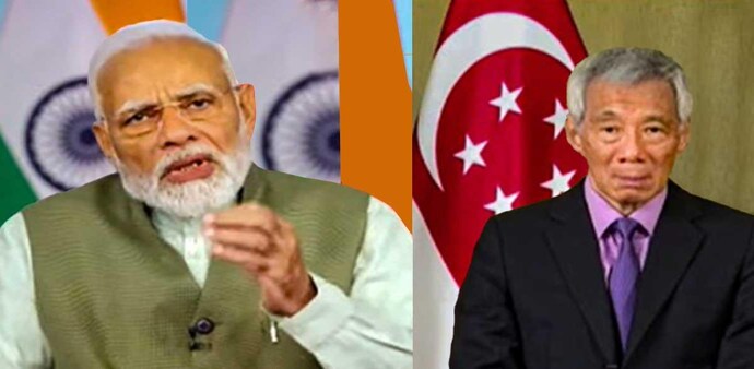 PM Narendra Modi and Prime Minister of Singapore Lee Hsien Loong at the launch of cross-border linkage between India and Singapore. PM Narendra Modi and Prime Minister of Singapore Lee Hsien Loong at the launch of cross-border linkage between India and Singapore.