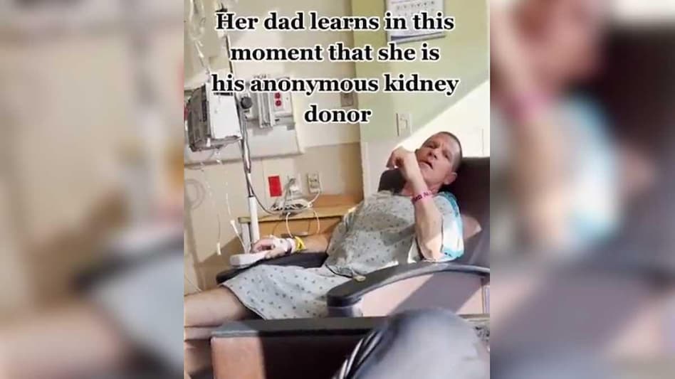 The video, shared on Twitter by a user named Figen, shows the daughter approaching her father's hospital room after donating a kidney to him anonymously The video, shared on Twitter by a user named Figen, shows the daughter approaching her father's hospital room after donating a kidney to him anonymously