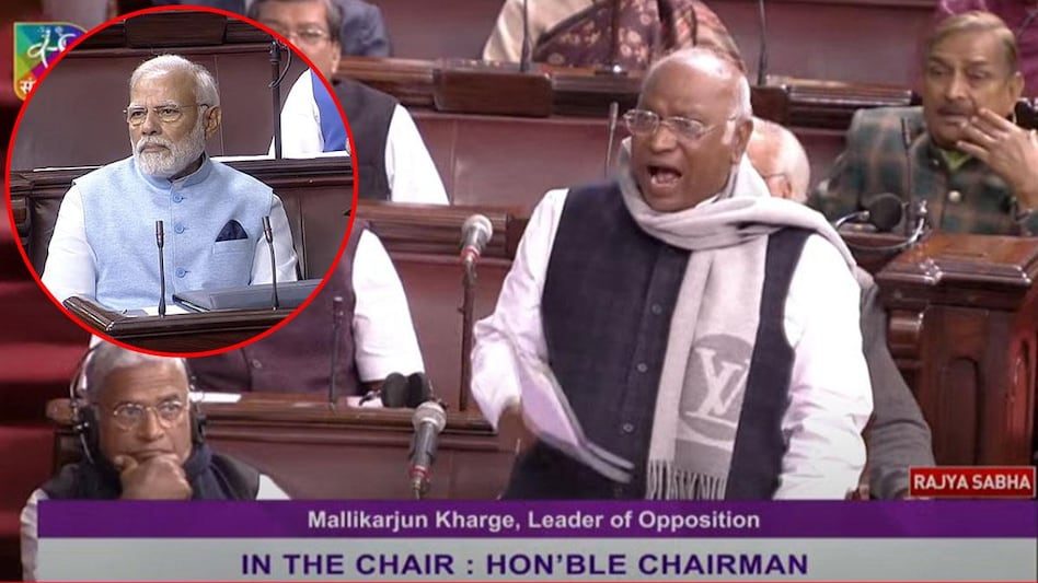 PM Narendra Modi and Congress leader Mallikarjun Kharge in Parliament on Wednesday PM Narendra Modi and Congress leader Mallikarjun Kharge in Parliament on Wednesday