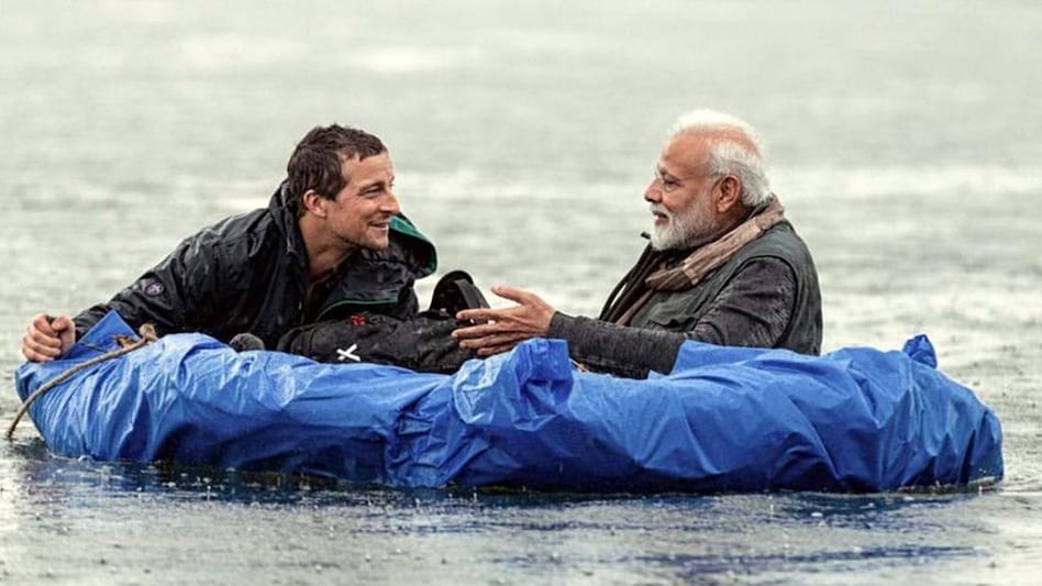 Grylls gave PM Modi a makeshift spear as a deterrent against a potential tiger attack. Grylls gave PM Modi a makeshift spear as a deterrent against a potential tiger attack.