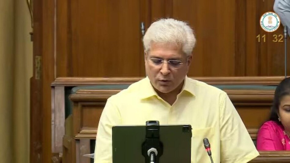 Delhi Finance Minister Kailash Gahlot in Delhi Assembly. Delhi Finance Minister Kailash Gahlot in Delhi Assembly.
