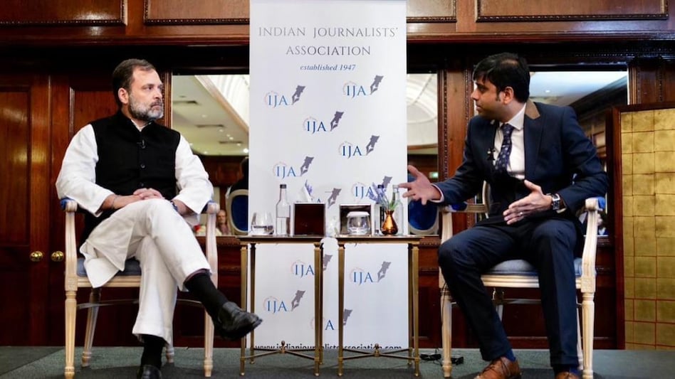 Congress leader Rahul Gandhi during the interaction in London IJA president Danish Khan. Congress leader Rahul Gandhi during the interaction in London IJA president Danish Khan.