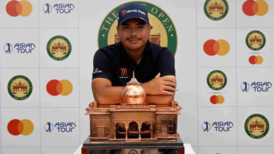 Winning smile: Miguel Tabuena with the Lal Bangla Trophy after winning the second edition of the DGC Open presented by Mastercard in Delhi on Sunday. Image courtesy Asian Tour Winning smile: Miguel Tabuena with the Lal Bangla Trophy after winning the second edition of the DGC Open presented by Mastercard in Delhi on Sunday. Image courtesy Asian Tour