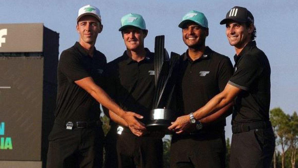 Members of the winning Torque GC team celebrate their one-shot victory world three million dollars at the Orange County National golf course in Orlando on Sunday. Image courtesy Twitter Members of the winning Torque GC team celebrate their one-shot victory world three million dollars at the Orange County National golf course in Orlando on Sunday. Image courtesy Twitter