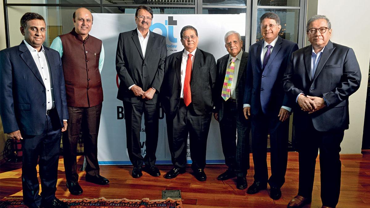 (From left) Mathew Cyriac, Mehul Pandya, Ajay Piramal, Cyril Shroff, J.N. Gupta and Milind Sarwate, with Sourav Majumdar, Editor, Business Today (From left) Mathew Cyriac, Mehul Pandya, Ajay Piramal, Cyril Shroff, J.N. Gupta and Milind Sarwate, with Sourav Majumdar, Editor, Business Today