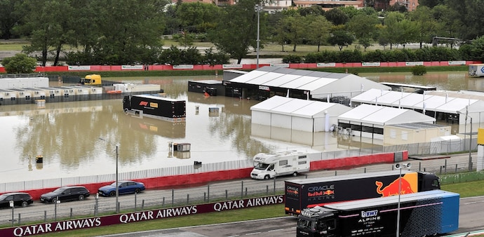 Flooded Motor racing-Imola paddock, as Santerno river levels rise due to heavy rain, ahead of the weekend's cancelled Emilia Romagna Grand Prix, in Imola Flooded Motor racing-Imola paddock, as Santerno river levels rise due to heavy rain, ahead of the weekend's cancelled Emilia Romagna Grand Prix, in Imola