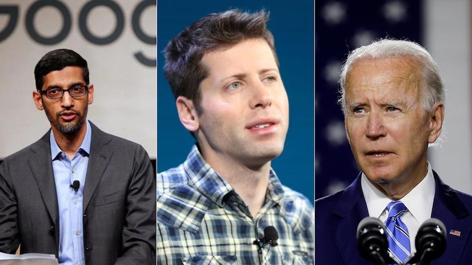 Google CEO Sundar Pichai, OpenAI Sam Altman and US President Joe Biden (left to right) Google CEO Sundar Pichai, OpenAI Sam Altman and US President Joe Biden (left to right)