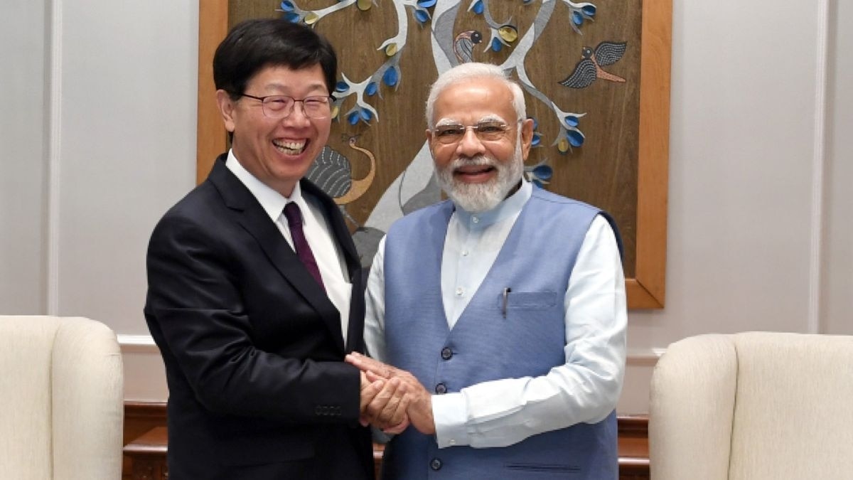 Foxconn head Young Liu met PM Narendra Modi in March this year. Foxconn head Young Liu met PM Narendra Modi in March this year.