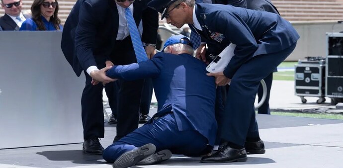 The President tripped at the Air Force Academy graduation ceremony. The President tripped at the Air Force Academy graduation ceremony.