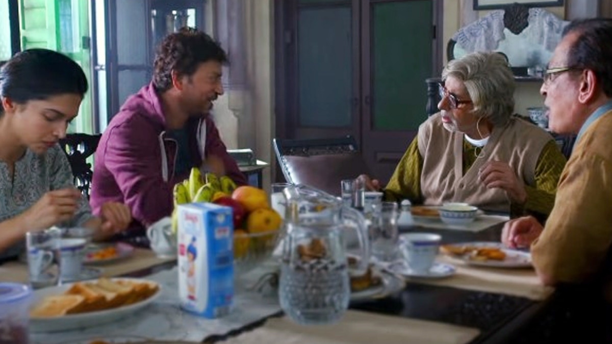 A still of Amitabh Bachchan, Irrfan Khan, and Deepika Padukone from the 2015 film Piku (Source: YouTube/Sony Pictures Films India) A still of Amitabh Bachchan, Irrfan Khan, and Deepika Padukone from the 2015 film Piku (Source: YouTube/Sony Pictures Films India)