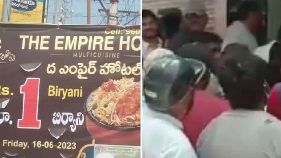 Rs 1 Chicken Biryani: Chaos breaks out at a newly opened hotel in Telangana’s Karimnagar Rs 1 Chicken Biryani: Chaos breaks out at a newly opened hotel in Telangana’s Karimnagar