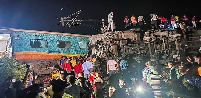Rescue operations being conducted after four coaches of the Coromandel Express derailed after a head-on collision with a goods train, in Balasore district, Friday evening (Photo: PTI) Rescue operations being conducted after four coaches of the Coromandel Express derailed after a head-on collision with a goods train, in Balasore district, Friday evening (Photo: PTI)