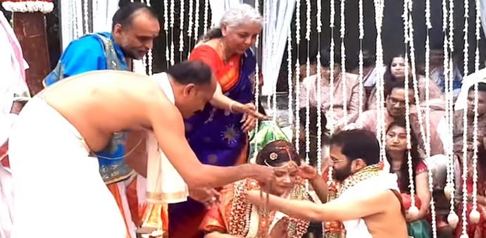 Sitharaman's daughter Parakala Vangamayi tied the knot with Prateek, who hails from Gujarat. Sitharaman's daughter Parakala Vangamayi tied the knot with Prateek, who hails from Gujarat.