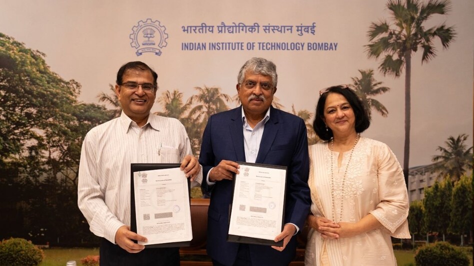 The memorandum of understanding was formally signed in Bengaluru on Tuesday by Nilekani (centre) and Professor Subhasis Chaudhuri, Director, IIT Bombay The memorandum of understanding was formally signed in Bengaluru on Tuesday by Nilekani (centre) and Professor Subhasis Chaudhuri, Director, IIT Bombay