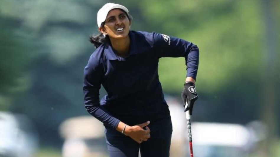 Aditi Ashok in action on the second day of the Mizuho Americas Cup in New Jersey. Image courtesy lpga.com Aditi Ashok in action on the second day of the Mizuho Americas Cup in New Jersey. Image courtesy lpga.com