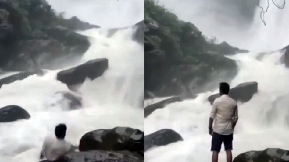 Suddenly, he slipped and fell into the waterfall, disappearing in the blink of an eye. Suddenly, he slipped and fell into the waterfall, disappearing in the blink of an eye.