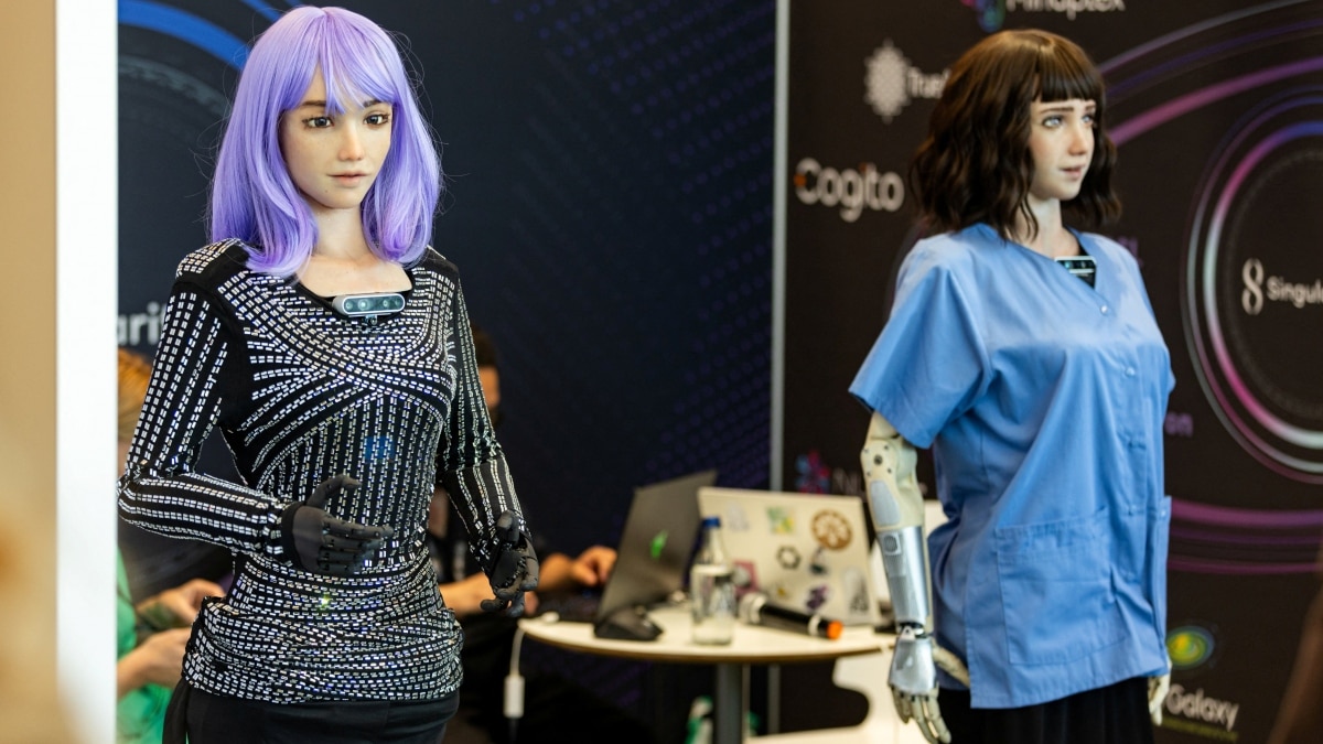 Humanoid robot 'Desmona' is pictured at AI for Good Global Summit in Geneva, Switzerland Humanoid robot 'Desmona' is pictured at AI for Good Global Summit in Geneva, Switzerland