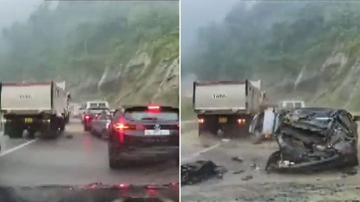 Nagaland: 3 cars crushed by falling boulders during landslide Nagaland: 3 cars crushed by falling boulders during landslide