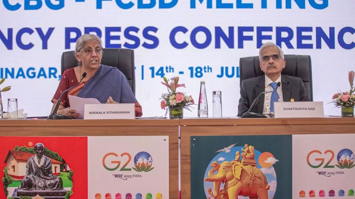 Finance Minister Nirmala Sitharaman and RBI Governor Shaktikanta Das at the G-20 meeting in Gandhinagar on Tuesday. Finance Minister Nirmala Sitharaman and RBI Governor Shaktikanta Das at the G-20 meeting in Gandhinagar on Tuesday.