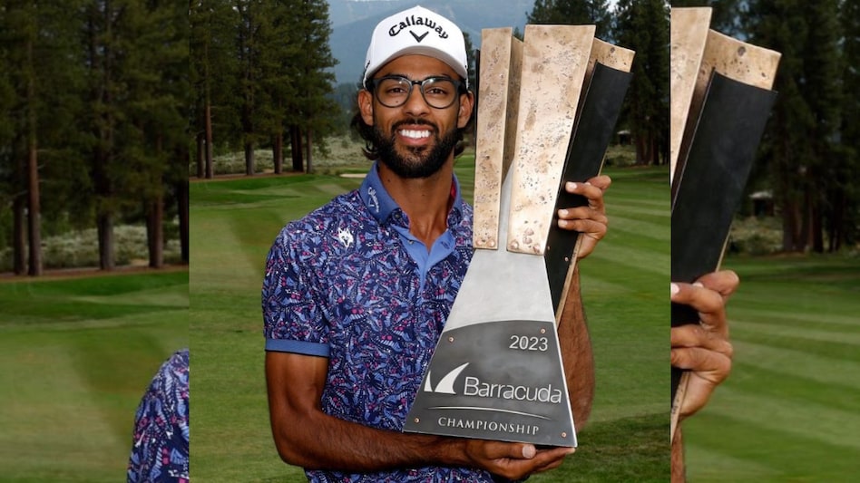 Akshay Bhatia with his Barracuda Championship trophy in Truckee, California, on Sunday. Image courtesy Twitter Akshay Bhatia with his Barracuda Championship trophy in Truckee, California, on Sunday. Image courtesy Twitter