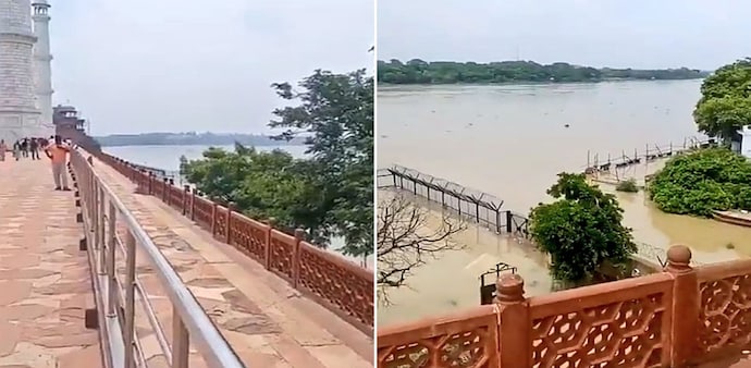 Yamuna water level reaches Taj Mahal wall Yamuna water level reaches Taj Mahal wall