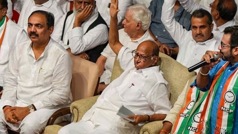 NCP chief Sharad Pawar and party leader Jayant Patil at Y B Chavan Centre in Mumbai NCP chief Sharad Pawar and party leader Jayant Patil at Y B Chavan Centre in Mumbai