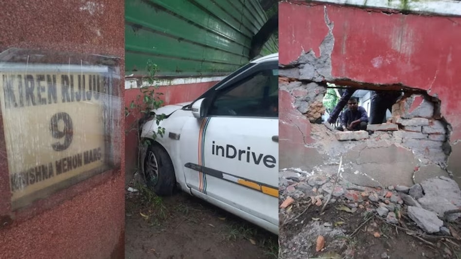 Cab rammed into the wall of Kiren Rijiju's official residence Cab rammed into the wall of Kiren Rijiju's official residence
