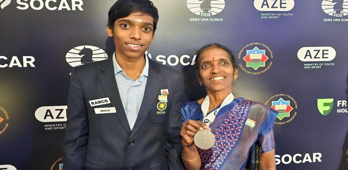 Grandmaster R Praggnanandhaa with his mother Smt. Nagalakshmi Grandmaster R Praggnanandhaa with his mother Smt. Nagalakshmi