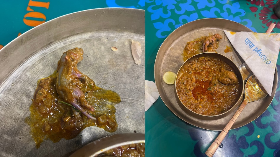 From the menu, they ordered bhuna gosht and chicken dhaba, and while eating, Singh found an unfamiliar piece in the chicken dish From the menu, they ordered bhuna gosht and chicken dhaba, and while eating, Singh found an unfamiliar piece in the chicken dish