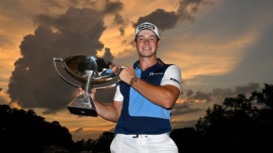 Tour Championship winner Viktor Hovland of Norway with his trophy at East Lake in Atlanta on Sunday. Image courtesy pgatour.com Tour Championship winner Viktor Hovland of Norway with his trophy at East Lake in Atlanta on Sunday. Image courtesy pgatour.com