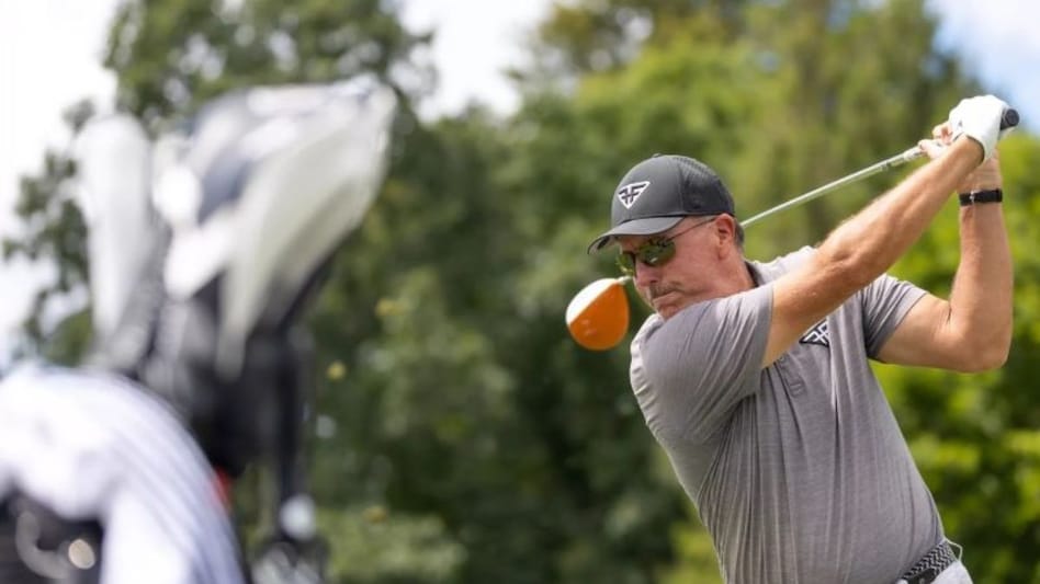 Phil Mickelson of the US and HyFlyers GC in action on the opening day of LIV Golf Greenbriers on Friday. Image courtesy livgolf.com. Phil Mickelson of the US and HyFlyers GC in action on the opening day of LIV Golf Greenbriers on Friday. Image courtesy livgolf.com.
